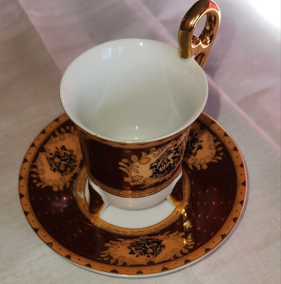 24Kt Gold Trim Footed Demi Tasse and Saucer - Picture 1 of 11